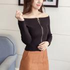 Zip-up Off Shoulder Sweater