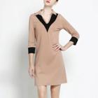 Two Tone 3/4-sleeve Collared Dress