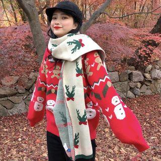 Christmas Print Sweater / Knit Scarf