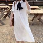 Bow Short-sleeve Midi Chiffon Dress