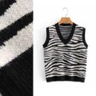 V-neck Zebra Print Knit Vest Zebra - One Size