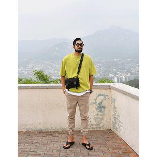 Drop-shoulder Banded-hem T-shirt