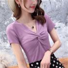 Short-sleeve Knotted Knit Top