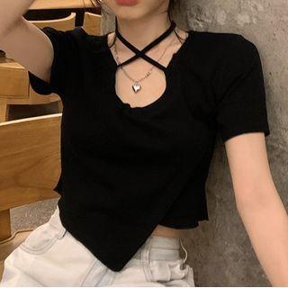 Short-sleeve Irregular Strappy Crop Top