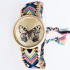 Butterfly Print Woven Strap Watch