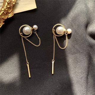 Faux Pearl Double-stud Earring 1 Pair - Stud Earrings - Gold - One Size