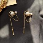 Faux Pearl Double-stud Earring 1 Pair - Stud Earrings - Gold - One Size