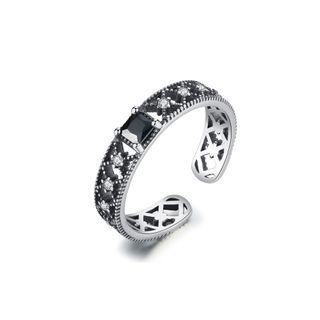 925 Sterling Silver Classic Openwork Cubic Zirconia Adjustable Open Ring Silver - One Size