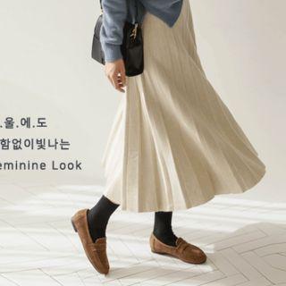 Accordion-pleat Midi Knit Skirt