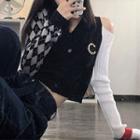 Argyle Panel Cold-shoulder Cardigan