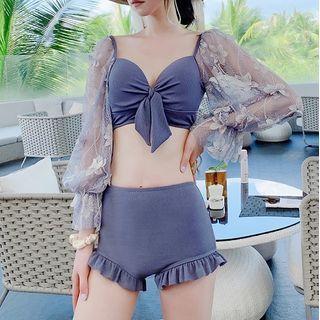 Set: Bell-sleeve Swim Top + Bottom