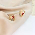 Sterling Silver Color Block Stud Earring 1 Pair - 925 Silver - Almond & Red & Blue - One Size