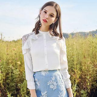 Lace Panel Ruffle Shirt