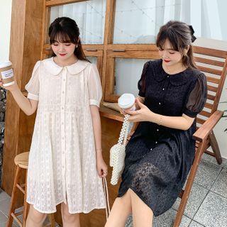 Puff-sleeve Collared Chiffon Dress