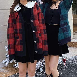 Plaid Loose-fit V-neck Sweater