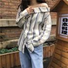 Striped Cold-shoulder Blouse Blue - One Size