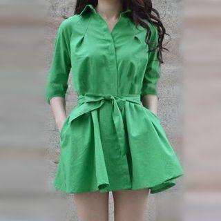 V-neck Tie-waist Shirt Dress