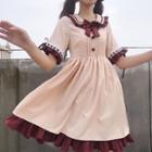 Ruffle Elbow-sleeve A-line Dress As Shown In Figure - One Size