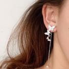 Non-matching Rhinestone Butterfly Faux Pearl Dangle Earring 1 Pair - Silver - One Size