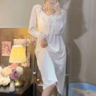 Long-sleeve V-neck Midi Sleep Dress