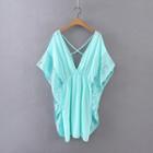 Cross Strap Lace Trim Short Sleeve Chiffon Dress