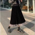 Velvet Midi A-line Pleated Skirt Black - One Size