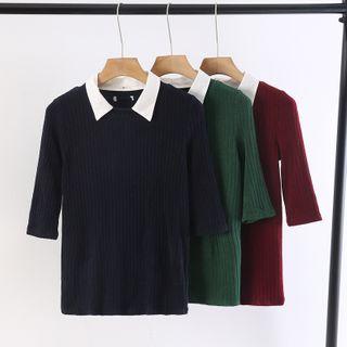 Fake Two Piece Striped Knit Top