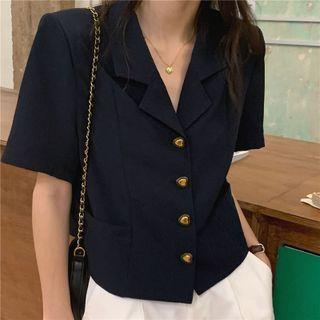 Elbow-sleeve Notch Lapel Blouse