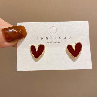Heart Glaze Alloy Earring E4520 - 1 Pair - Red - One Size