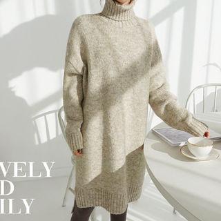 Turtleneck Drop-shoulder Sweater Dress