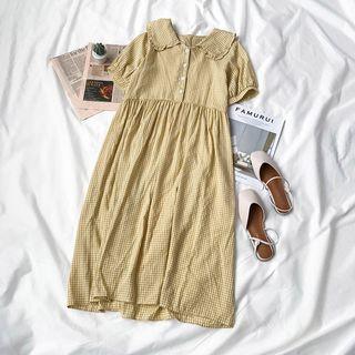 Short-sleeve Peter Pan Collar Plaid Dress