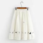 Embroidered Elastic-waist A-line Skirt
