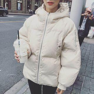 Hooded Plain Zip Padded Jacket