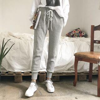 Lace-up Front Ribbed Sweatpants