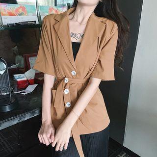 One-button Short-sleeved Blazer With Sash