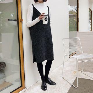 Slit-side Knit Suspender Dress