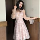 Set: Sheer Long-sleeve A-line Dress + Slipdress