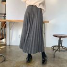 Accordion-pleat Wool Blend Long Skirt