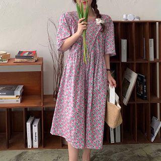 Elbow-sleeve Floral Print Dress Floral Print - One Size