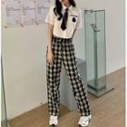Short-sleeve Shirt + Tie / Plaid Pants