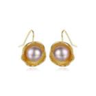 Sterling Silver Plated Gold Fashion Elegant Lotus-type Purple Freshwater Pearl Earrings Golden - One Size