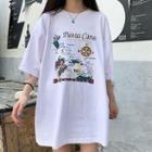 3/4-sleeve Printed Mini T-shirt Dress White - One Size