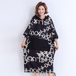 Printed 3/4-sleeve Midi Hoodie Dress
