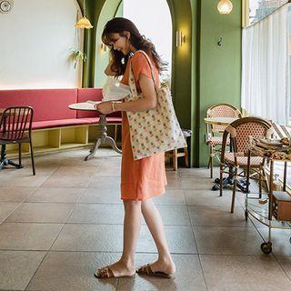 Petal-sleeve Shift Dress Orange - One Size