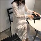Long-sleeve Midi Chiffon Dress / Spaghetti Strap Dress / Blazer / Set