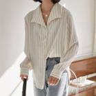 Striped Buttoned Shirt As Shown In Figure - One Size