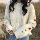 Floral Accent Cable-knit Sweater White - One Size