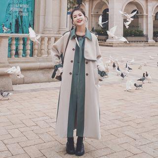 Two Tone Double Breasted Long Trench Coat