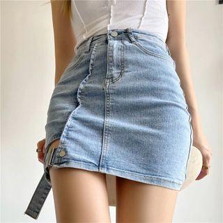 Washed Cutout A-line Denim Skirt