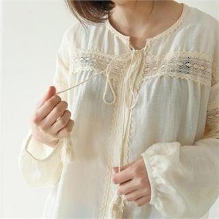 Tasseled Long-sleeve Empire Top